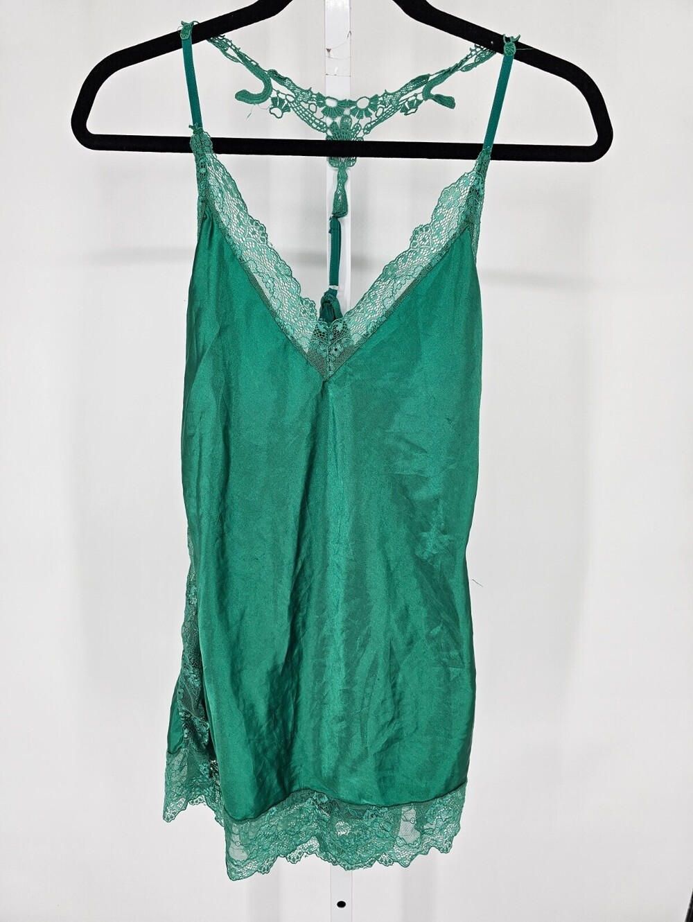 Avidlove Womens Sz M Sexy Satin Nightie Nightgown Green Lace Trim